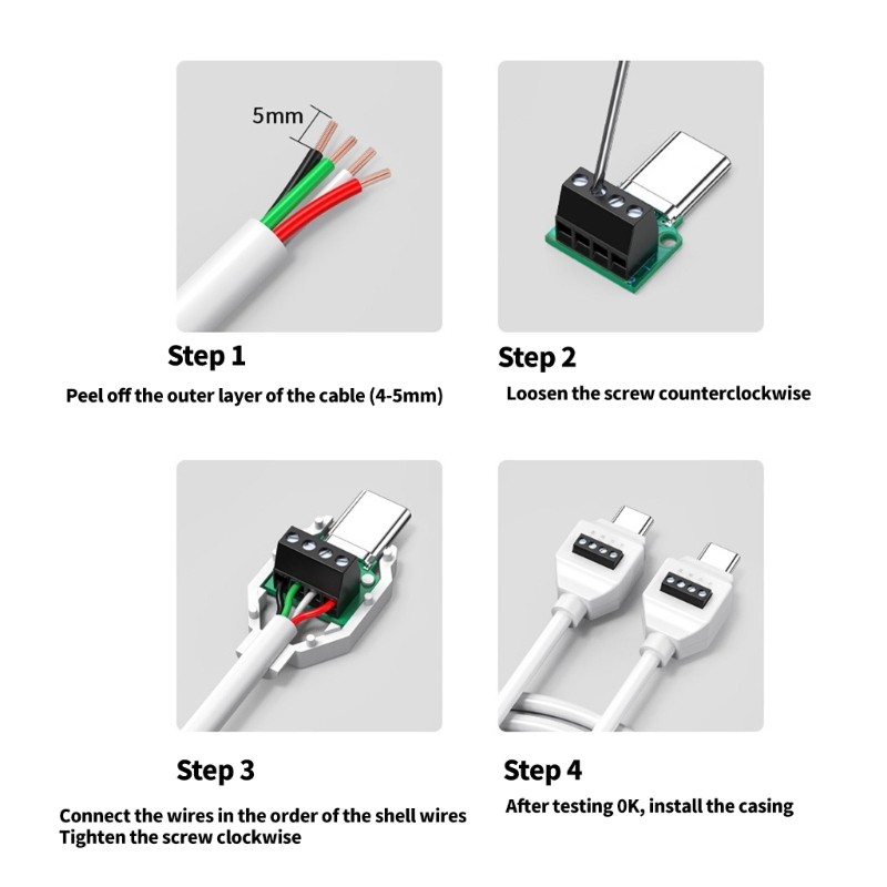 USB C Male to 5Pin/4Pin Crimp Adapter For Fast Wiring No Soldering Required gallery