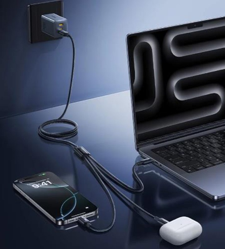 Baseus 3In1 60W Fast Charging Cable for iphone 17 16 Type-C to Dual Type-C + L gallery