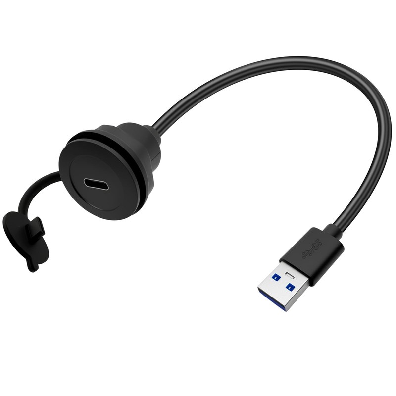 USB 3.0 To USB C Panel Mount Extension Cable Converter Black 0.3M/1Ft