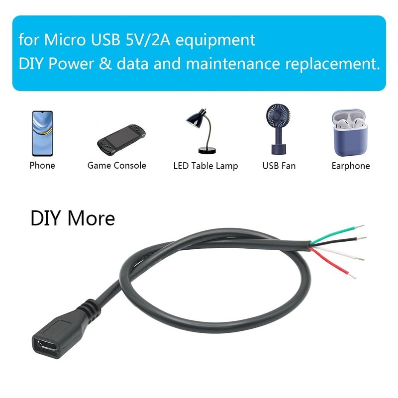 4 PCS Micro USB Female 4 Pin Bare Wire Pigtail Cable 11 Inch 24AWG 5V 2A gallery