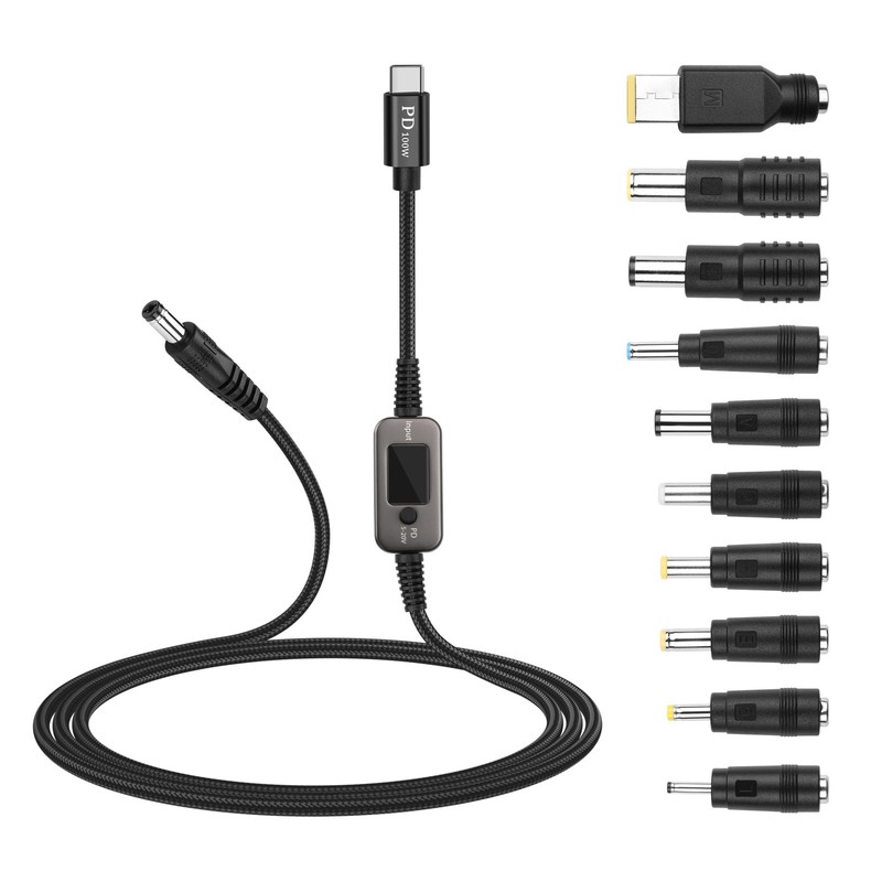 PD To DC Converter Cable 100W Adjustable Voltage Type C Male 10 In 1 Adapter