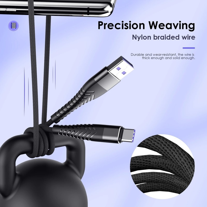 USB A to Type C Cable 3A Fast Charger Braided 1M 2M for Android Samsung Lead gallery