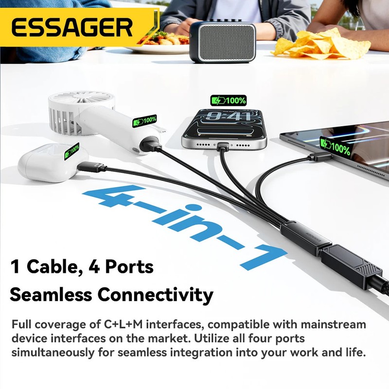 Essager 4-in-1 Fast Charging Cable Travel Type C Female To Multi USB Type C Wire gallery