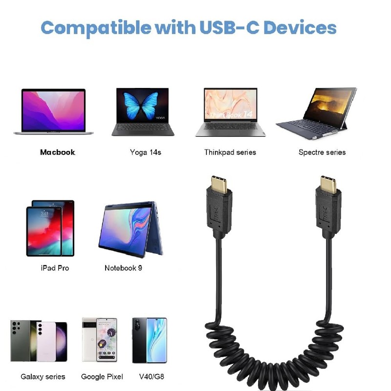 USB 3.1 Type C Cable 1.8M 5.9ft Coiled Spring 10Gbps Sync Charging Cord gallery