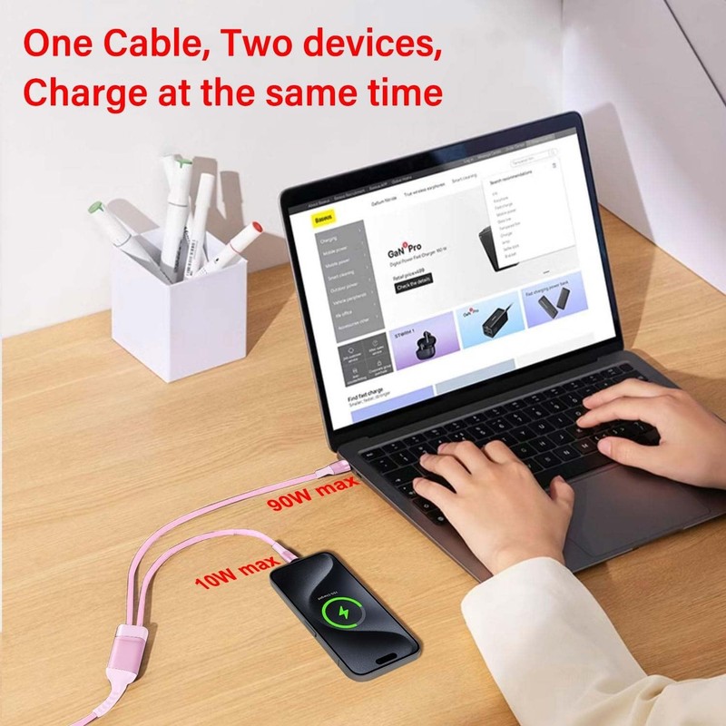 4FT 2 in 1 100W USB C to Dual Type C Fast Charging Cable,iPhone 15 USB C to D... gallery