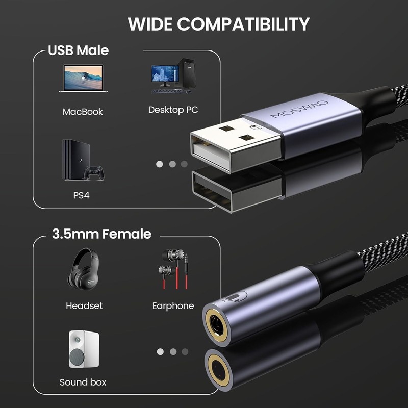 Compact USB to 3.5mm Jack Audio Converter - Black, High-Quality Sound Output gallery