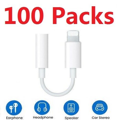 Lot 100 x 8pin to 3.5mm Aux Audio Jack Adapters Headphone Cords For iPhone 4inch