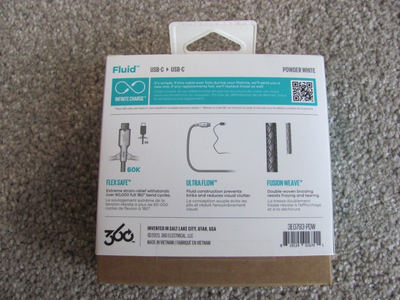 New 360 Electrical Fluid USB-C to USB-C Charger Cable 5ft (240W Super-Fast) gallery