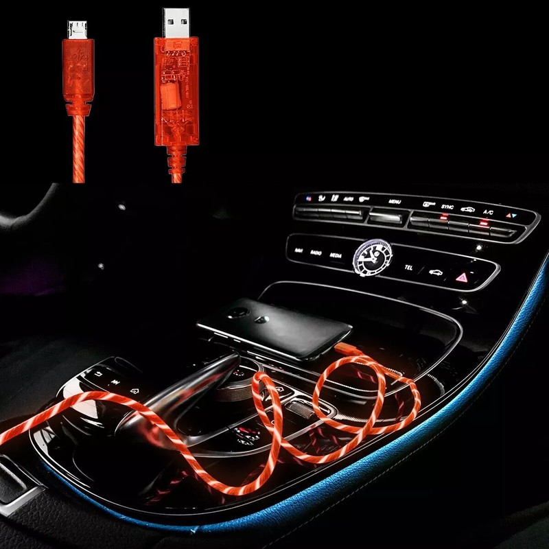 5x Micro USB Cable Charge Sync Orange Light up Pulse Electroluminescent 3 Feet