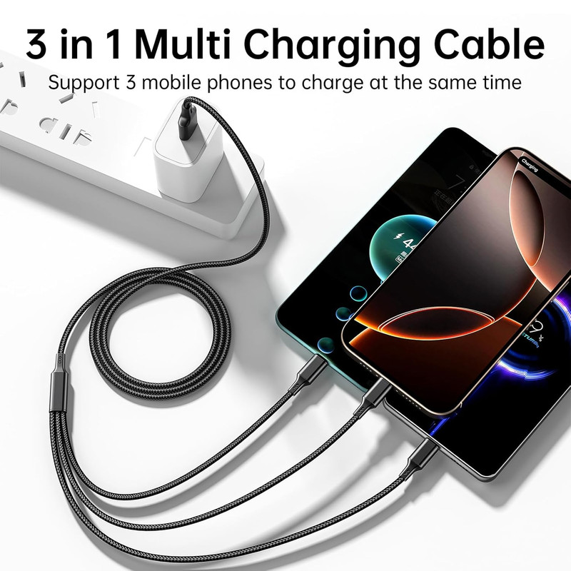 Multi USB Charging Cable 3A, (2Pack 6.6FT)3 in 1 Fast Charger Cord Connector wit gallery