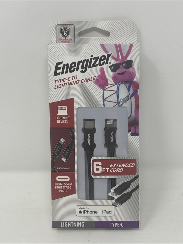 Energizer Type-C To 8 PIN Cable 6 Foot Extended Cord New Sealed