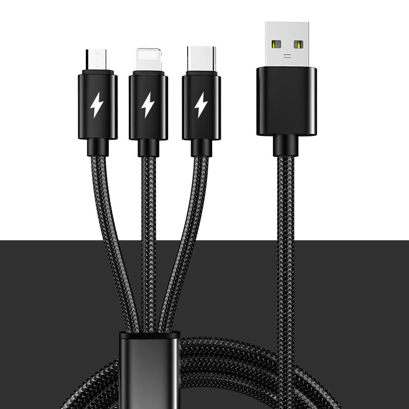 USB A to Triple Multi Fast Charger Cable 3 in 1 Charging Lead Type C 1m 2m 3m