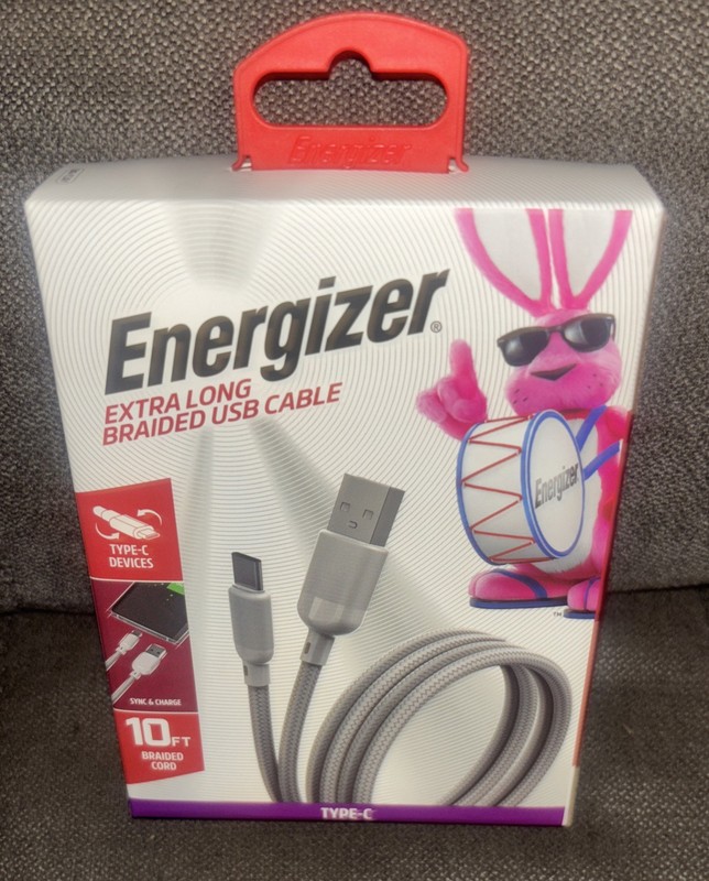Energizer 10ft Extra Long Braided🪫Type-C to USB Charging Cable🔋Gray gallery