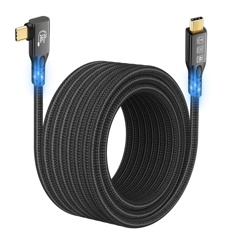 1 PC 90 Degree Right Angle USB C 3.2 Gen2x2 20Gbps Cable 240W PD3.1 EMarker