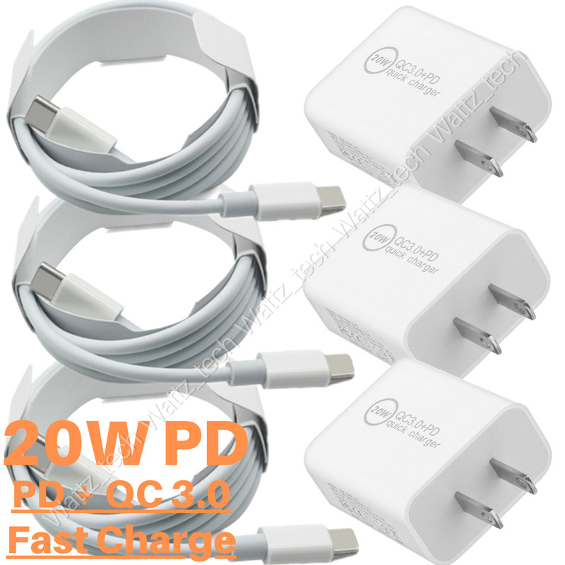 3 Pack 20W PD QC Power Adapter Cube USB C Fast Charger For iPhone 14 13 12 11 XR