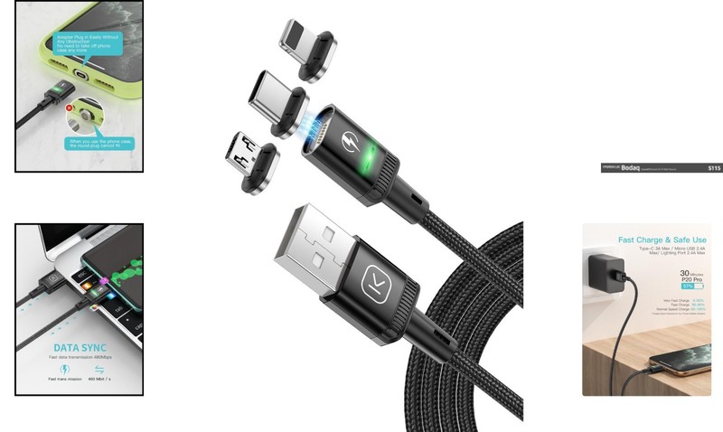 Durable 6ft Magnetic USB C Charging Cable - Quick Charge & Syncing Indicator gallery