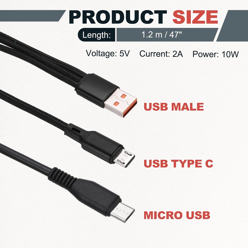 Multi USB A to 3 Micro USB 1 in 3 Out Cable 47", Black gallery