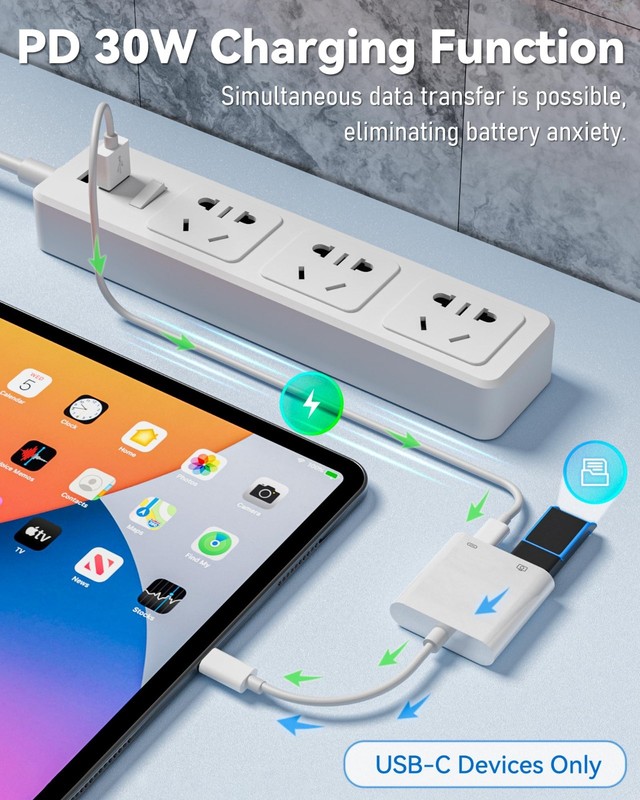 USB C to USB Camera Adapter - 30W PD Charging, Fast Data Transfer, Compact Desig gallery