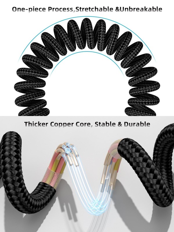 Quickeep Car Carplay Cable 2Pack 3ft Coiled USB A to C 3FT-2pack, Black gallery