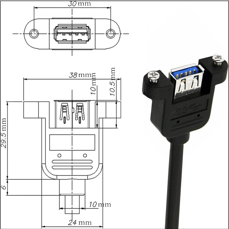 1FT/30cm Panel Mount USB 3.0 Extension Cable 90 Degree Right Angle Adapter gallery