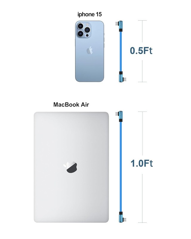 Short USB C to C Cable Right Angle 6inch, 1ft, 1.6ft, Silicone 60W Fast Charging gallery