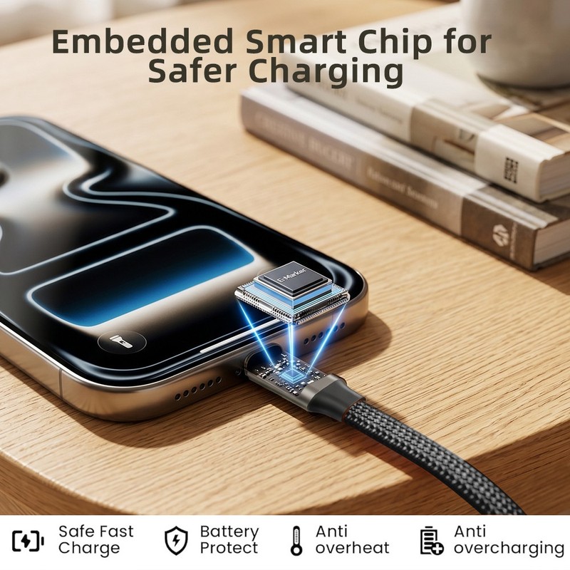 240W Invisible Stand Fast Charging Cable USB C to USB C Flat Cable 90° Angled gallery