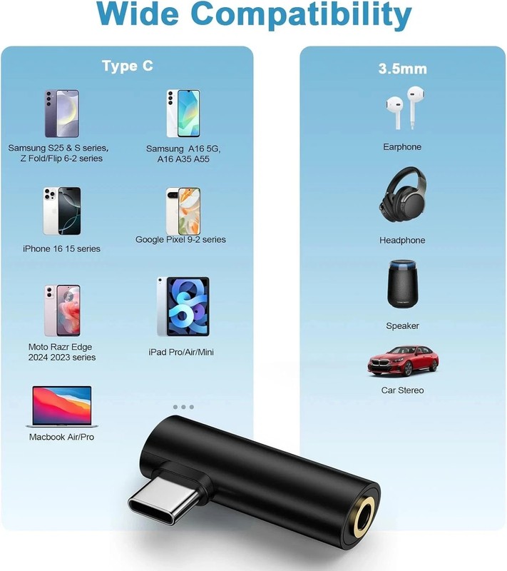 USB C to 3.5Mm Headphone Jack Adapter for Samsung Galaxy A16 A35 S25 Ultra... gallery