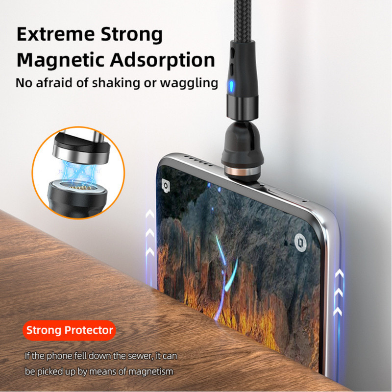 3X 180+360° Rotate Magnetic Phone Charger USB Cable Cord For iPhone Type C Micro gallery