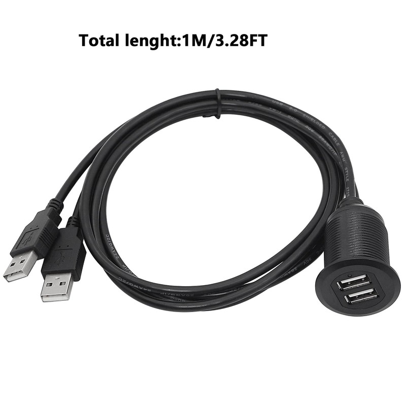 Dual USB 2.0 Male To Female AUX Flush Mount Extension Cable Dashboard 3.3FT gallery