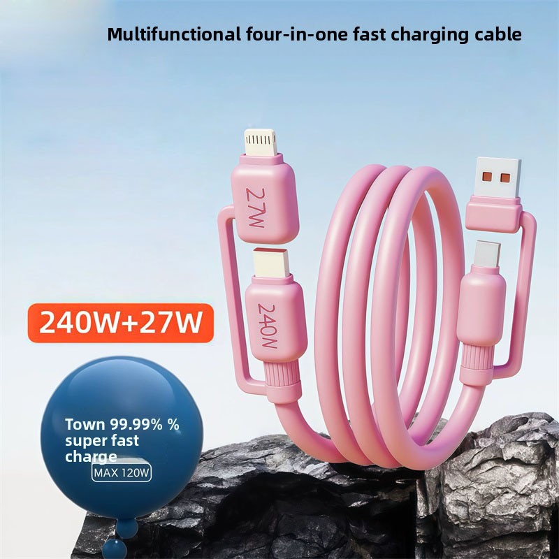 240W 4 in1 Multi USB Charging Cable Fast Charger Cord For iPhone/Samsung/Type-C gallery