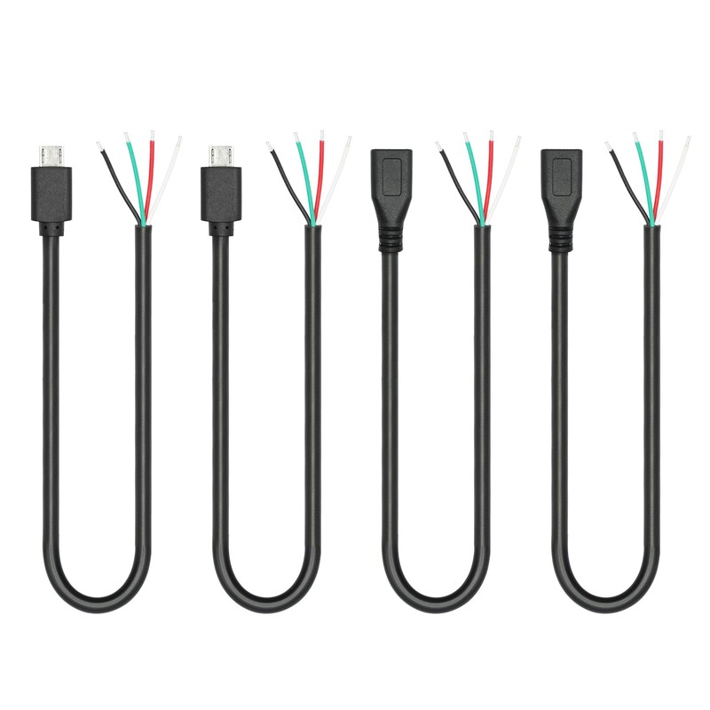 Short Micro USB Male to Female Bare Wire 11in 4 Pin Open End Cable 2PCS