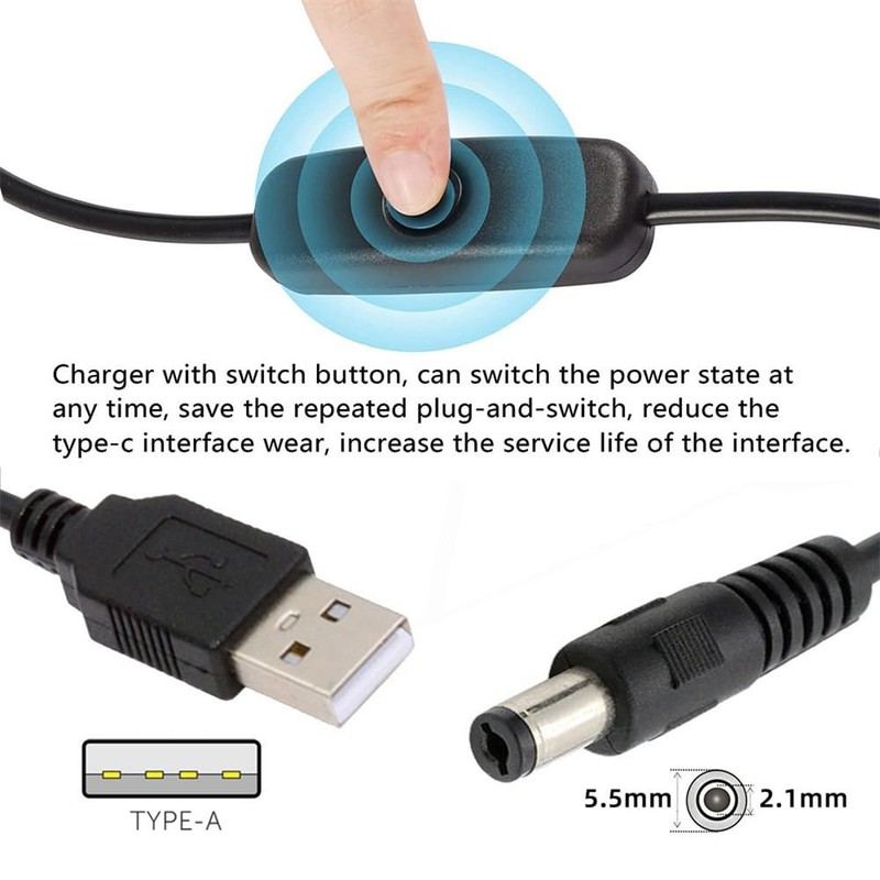 Cable DC 5.5x2.1mm Plug to USB -A Cable with On Off Power Switch Button for D... gallery