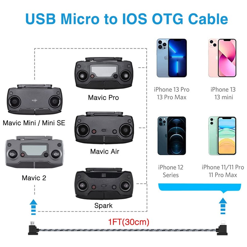 1FT+ 0.5FT(2 pack) USB Micro to iOS DJI Remote Controller Cable for DJI Mavic... gallery