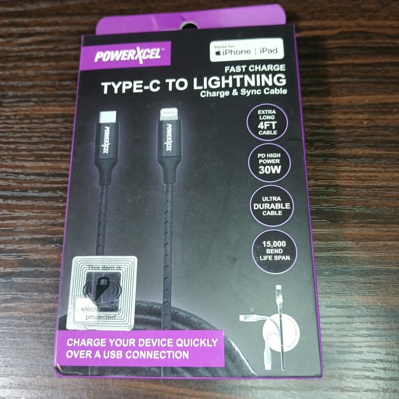 PowerXcel Fast Charge USB Type-A To Type-C Charge & Sync Cable 4 ft Black 30W