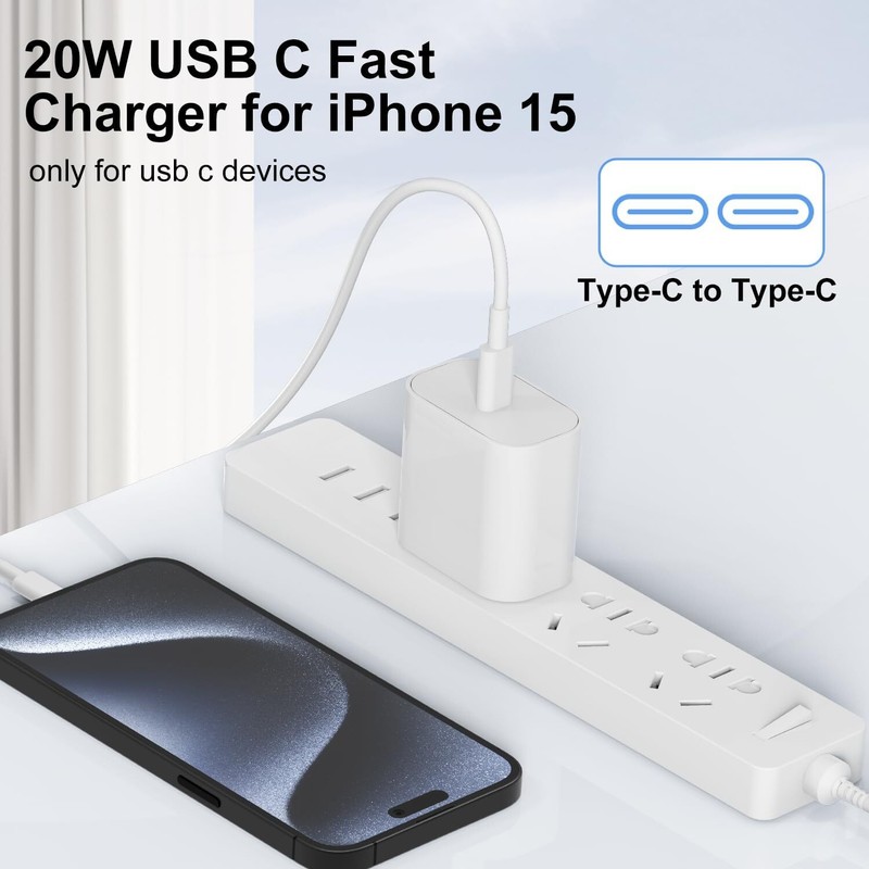 2X PD 20W Type C Charger Cube with USB C To USB C Cable For iPhone 15 16 Samsung gallery