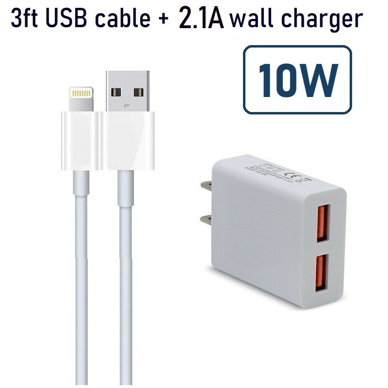3ft USB Cable + 10W Dual Port Wall Charger For Iphone 6s,7,8,8+,X,XS,XR,11 [SS10 gallery