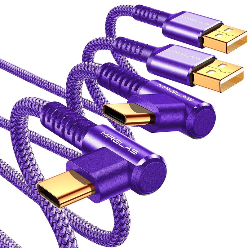 USB A to USB Cable 3.2A 2-Pack [90°, Gold-Plated] 6.6+6.6F