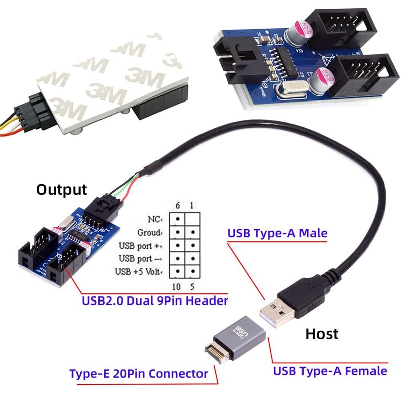 USB 3.1 Front Panel Header TypeE To USB 2.0 Male A Motherboard 9pin HUB gallery