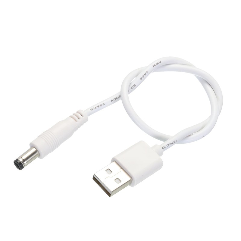 USB to DC Power Cable 0.3 M USB to DC 5.5mm x 2.1mm 5v Power Cord White for M...