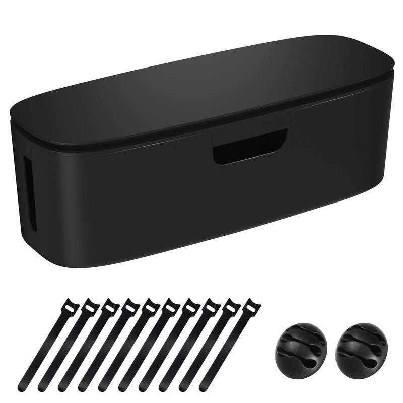 Cable Management Box – Large Cord Organizer to Hide Power 1 Pack, Black