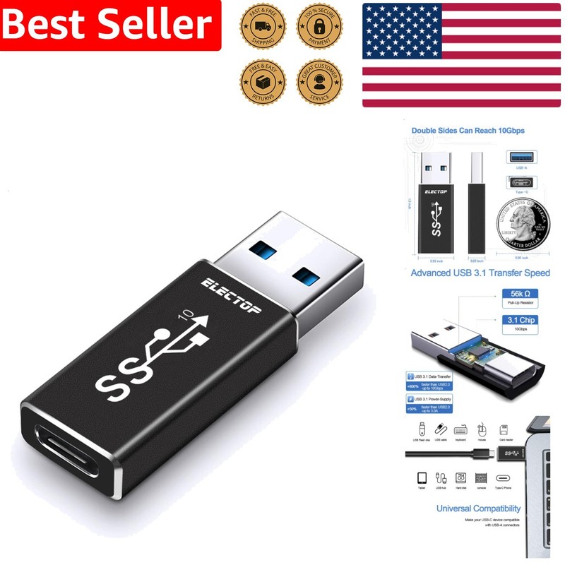 USB A to C Adapter 10Gbps 3.1 Gen 2 Male to Female Converter Black