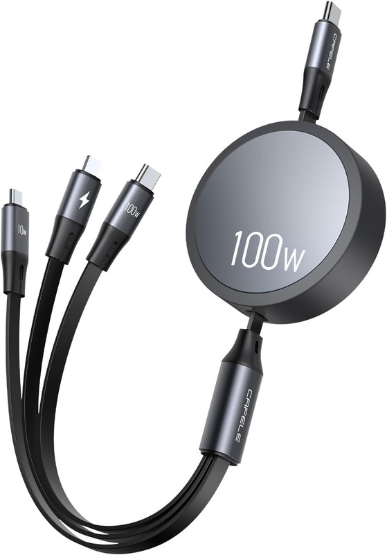 2025 Upgraded 100W Multi Charging Cable, Retractable USB C 3 in 1 Charging Ca…