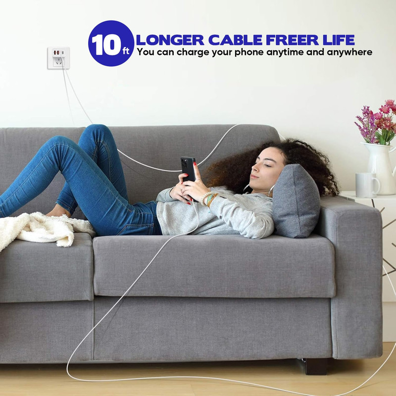 10FT Iphone 17 16 15 Pro Charger,2Pack 10Foot USB C to C Woven Cable Cord 40W US gallery