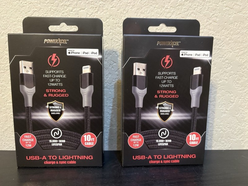 Powerxcel 10 Foot Fast Charge Cable USB-A To Lightening Charge & Sync New 12 W