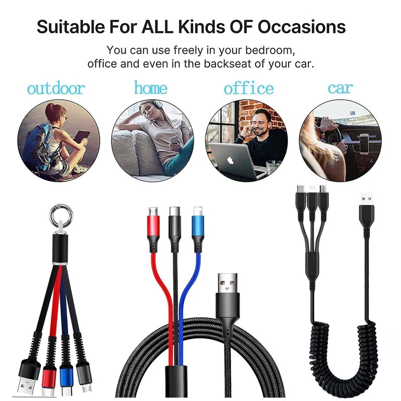 USB Charging Cable Set Multifunction 3 Pack 3 in 1 Nylon Braided Fast Charger gallery