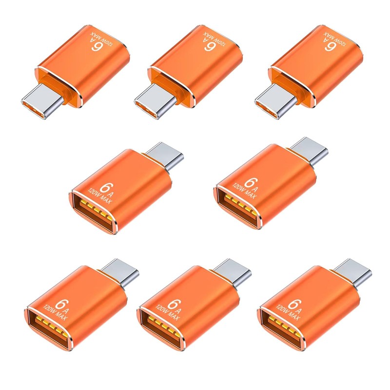 8 PCS Orange 10Gbps/120W Type C Male To USB Female OTG Adapter Smartphone