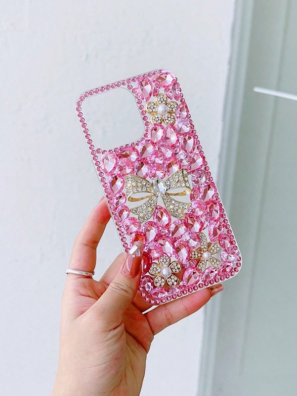 Pink Bow Butterfly Phone Case – Rhinestone Valentine’s Cover for iPhone 15-16... gallery