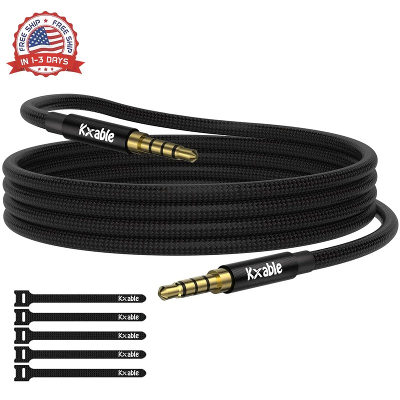 Kxable 3.5mm Audio Cable, 4-Pole Hi-Fi Stereo TRRS Aux Jack 25FT, Nylon Braided,