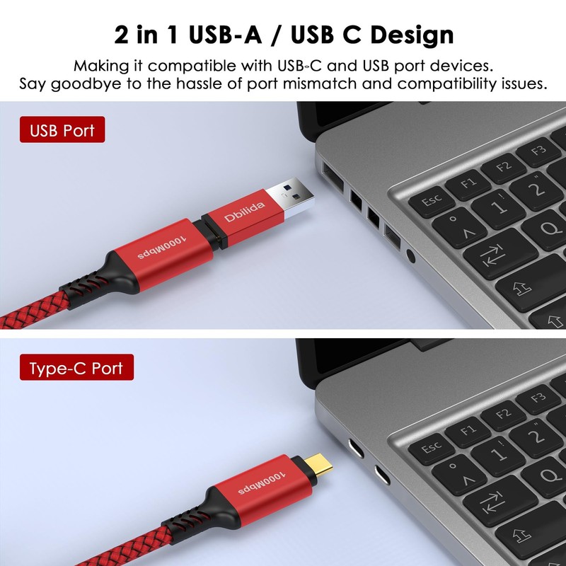 USB C to Ethernet Cable 6 FT - 2 in 1, USB A/C to RJ45 Cable, 1Gbps Braided E... gallery