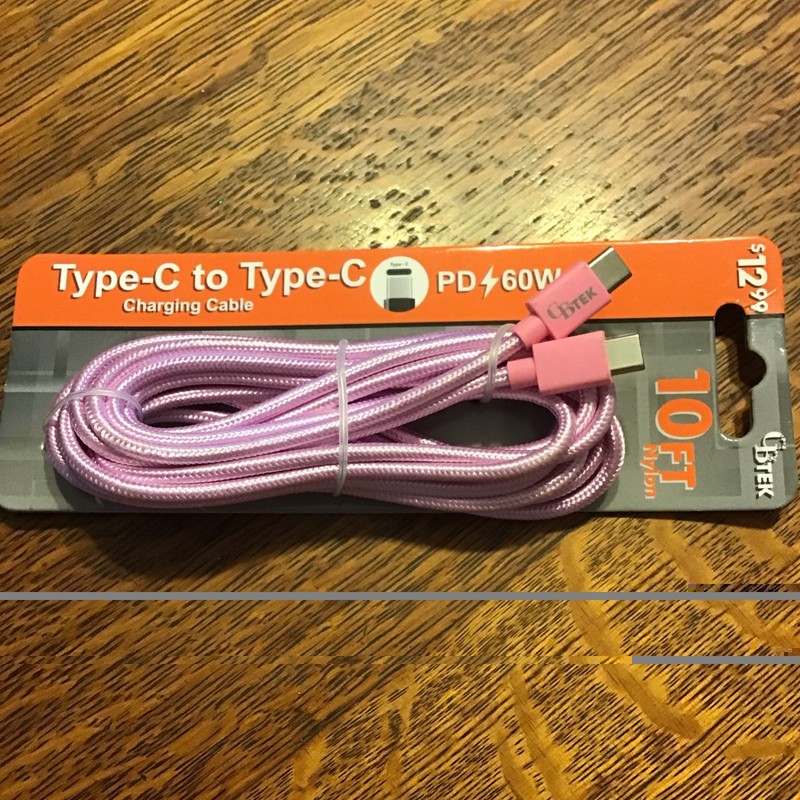 CBTEK 10ft Braided Nylon Type-C to Type-C Charging Cable PD 60W Pink gallery